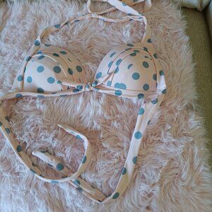 Unique Vintage Pink Grey Polka Dot Top, M